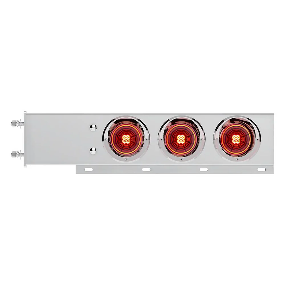 Stainless Steel Rear Light Bars with Six 4" Abyss 13 LED Lights with Visor, 3-3/4" Bolt Spacing