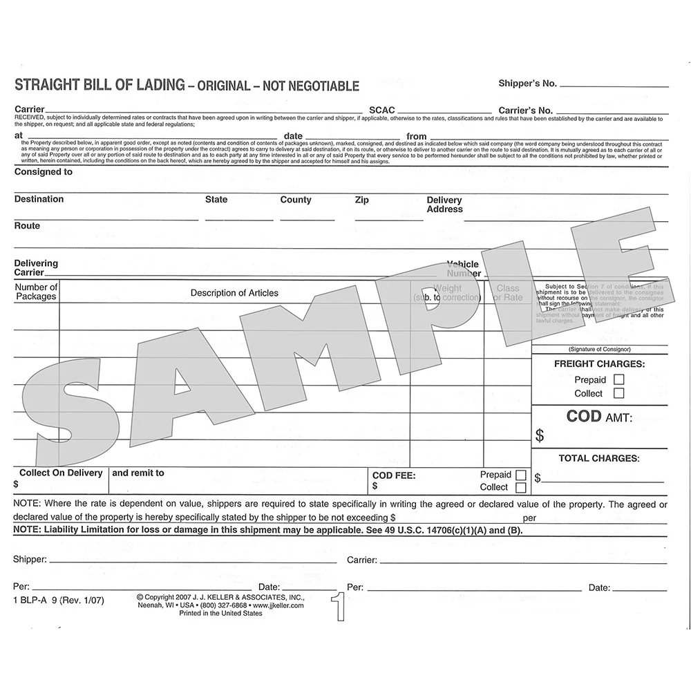Straight Bill Of Lading Short Form - Image 2