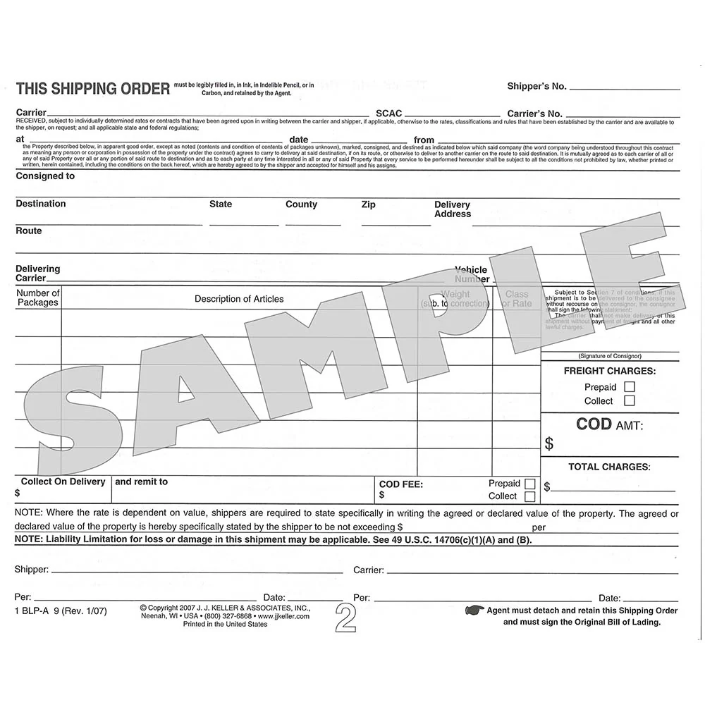 Straight Bill Of Lading Short Form - Image 3
