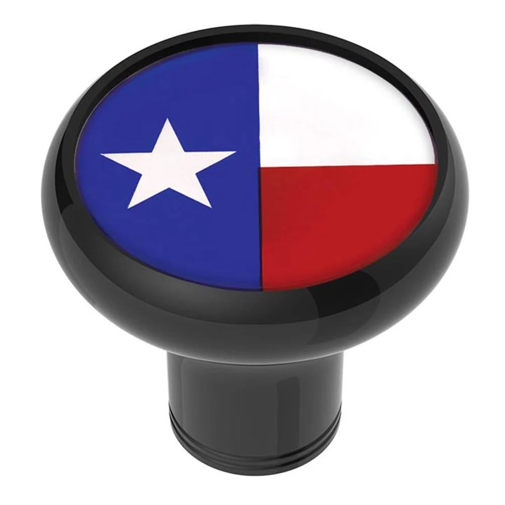 Texas Flag Sticker on a Black Gearshift Knob - 1/2"-13 Thread-On