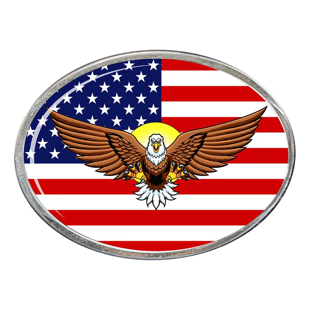 US Flag Eagle Oval Billet Aluminum with Resin Belt Buckle