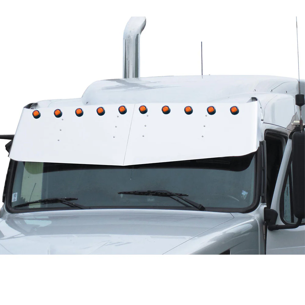 Volvo VN, VNL 2004-2017 Midroof 17"-20" SS V-Style Visor with Ten 2" Light Cutouts
