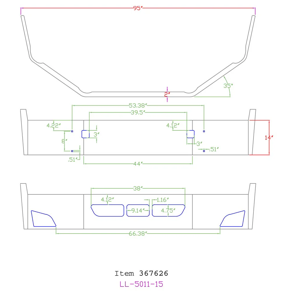 Volvo VNL 14" Set Back Axle Bumper with Tow Holes - Image 2