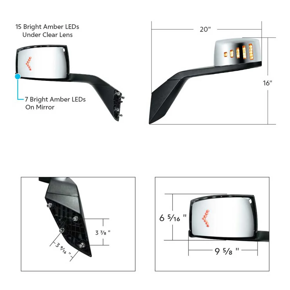 Volvo VNL 2018+ Hood Mirror Assembly with LED Lights - Image 3