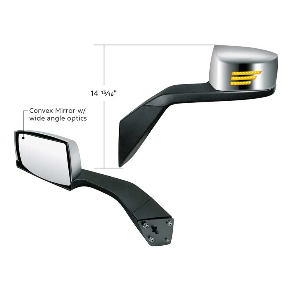 Volvo VNL Chrome Hood Mirror Assembly with Sequential LED Turn Signal - Image 2