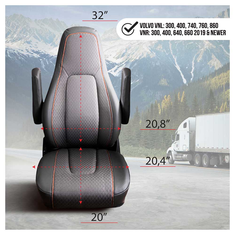 Volvo VNL, VNR 2019+ Black Cloth Seat Covers - Image 8