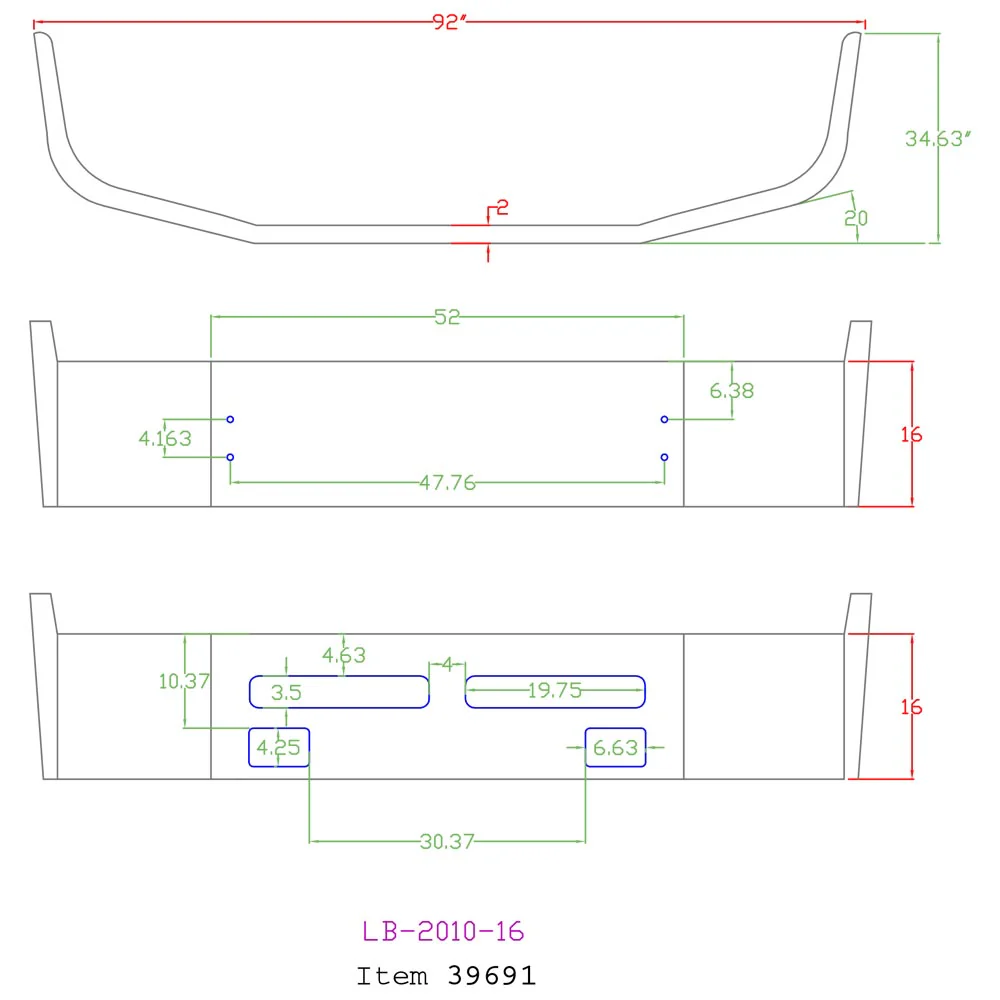 Volvo VNL610, VNL660, VNL770 16" Set Back Bumper - Image 3