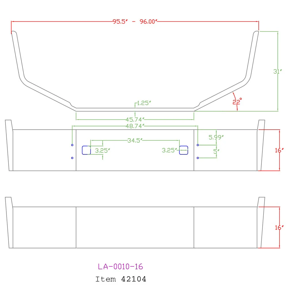 Volvo WA, WIA 1988-97 16" Set Back Chrome Bumper - Image 3