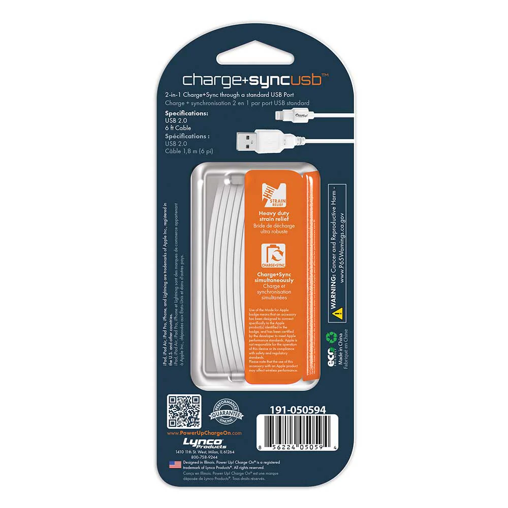 White 6 Foot USB Cable-MFI Apple Lightning 8-Pin - Image 3