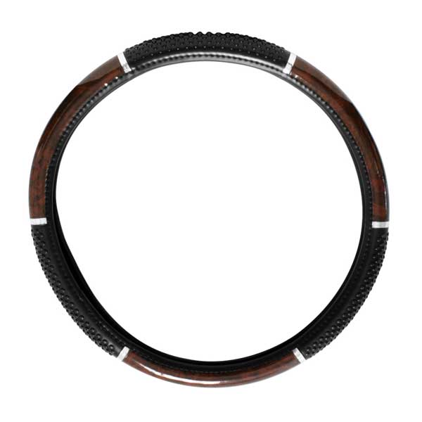 Wood Grain Steering Wheel Cover With Grippers 18"