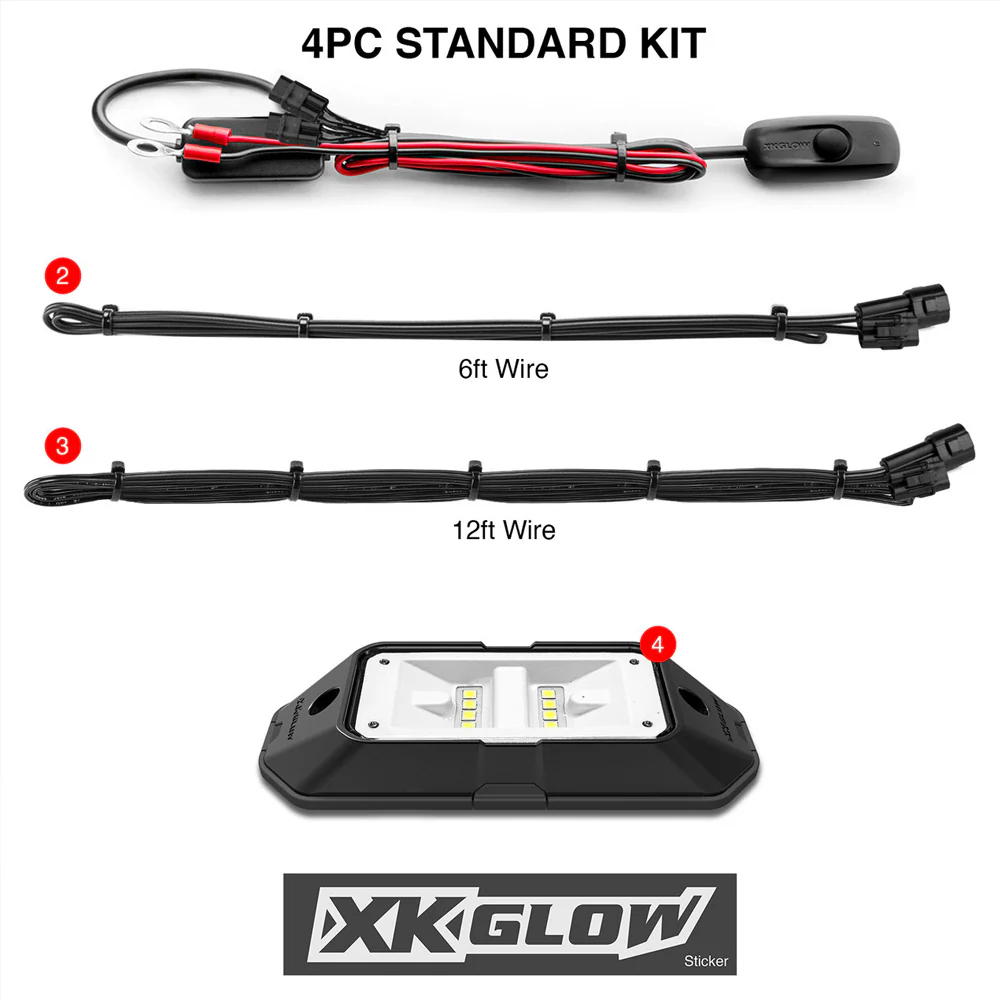 XK GLOW 4-Piece White LED Rock Light Under Glow Kit