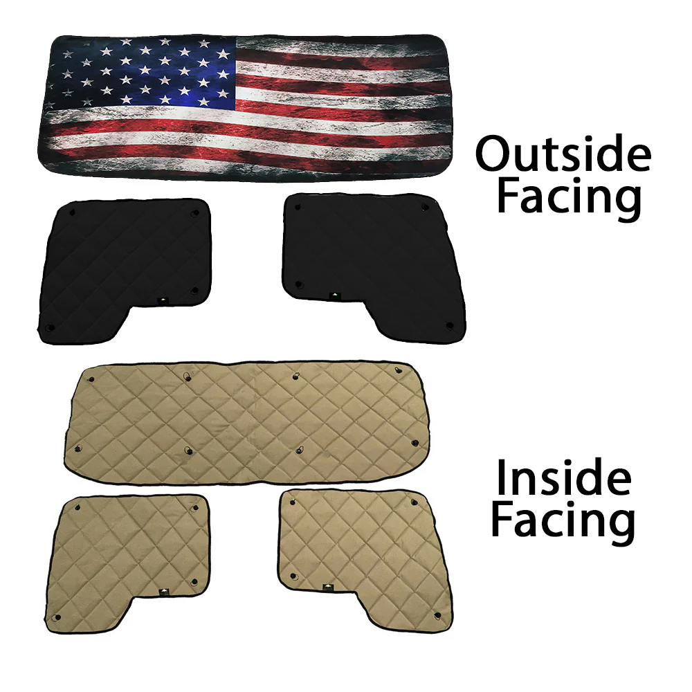 Kenworth with DayLite Door ZenEclipse Blackout Window Covers with Old Glory Flag, Tan Inside