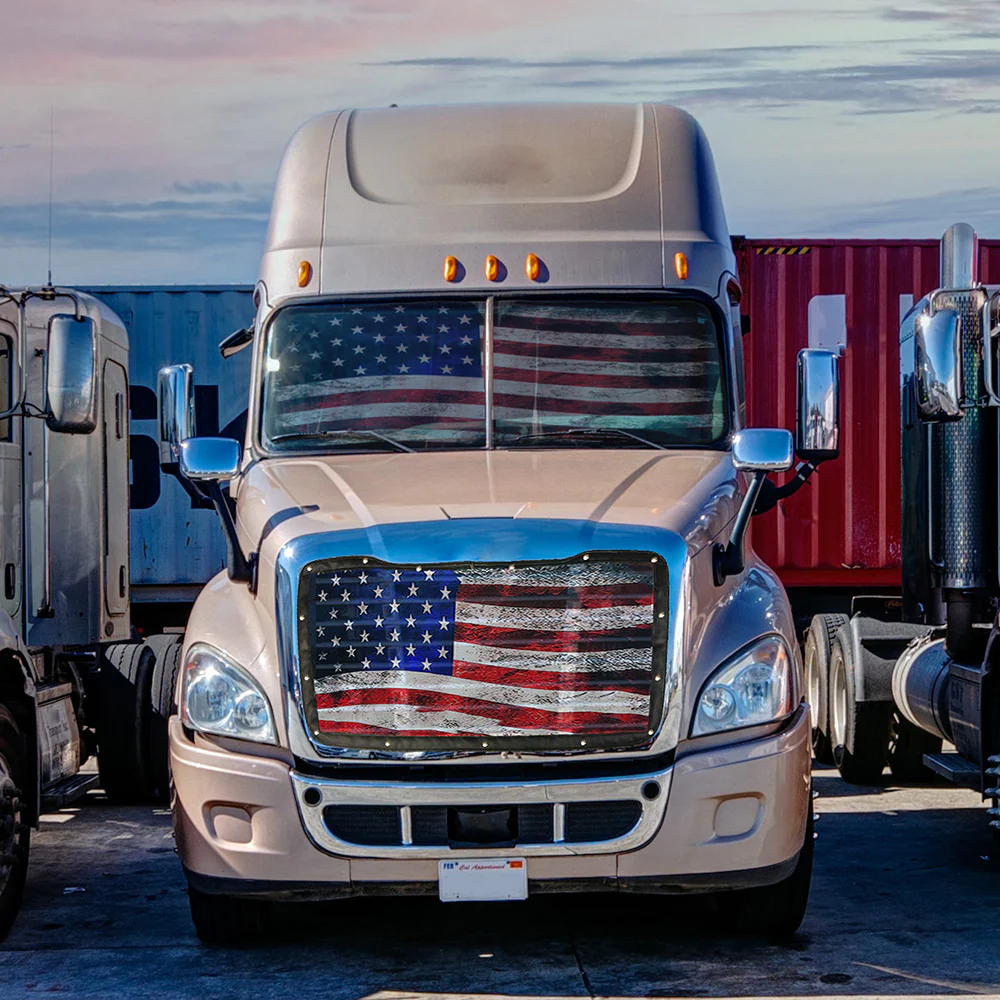 Peterbilt ZenEclipse Blackout Window Covers with Old Glory Flag, Black Inside - Image 3