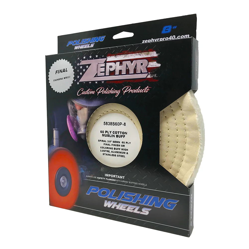 Zephyr 8" White Cotton Muslin 60-Ply Buffing Wheel