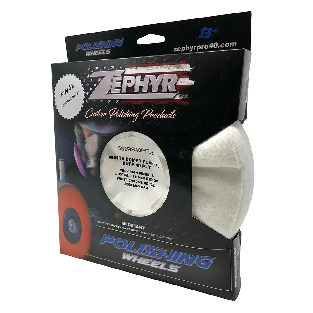 Zephyr 8" White Domet Flannel 40-Ply Buffing Wheel